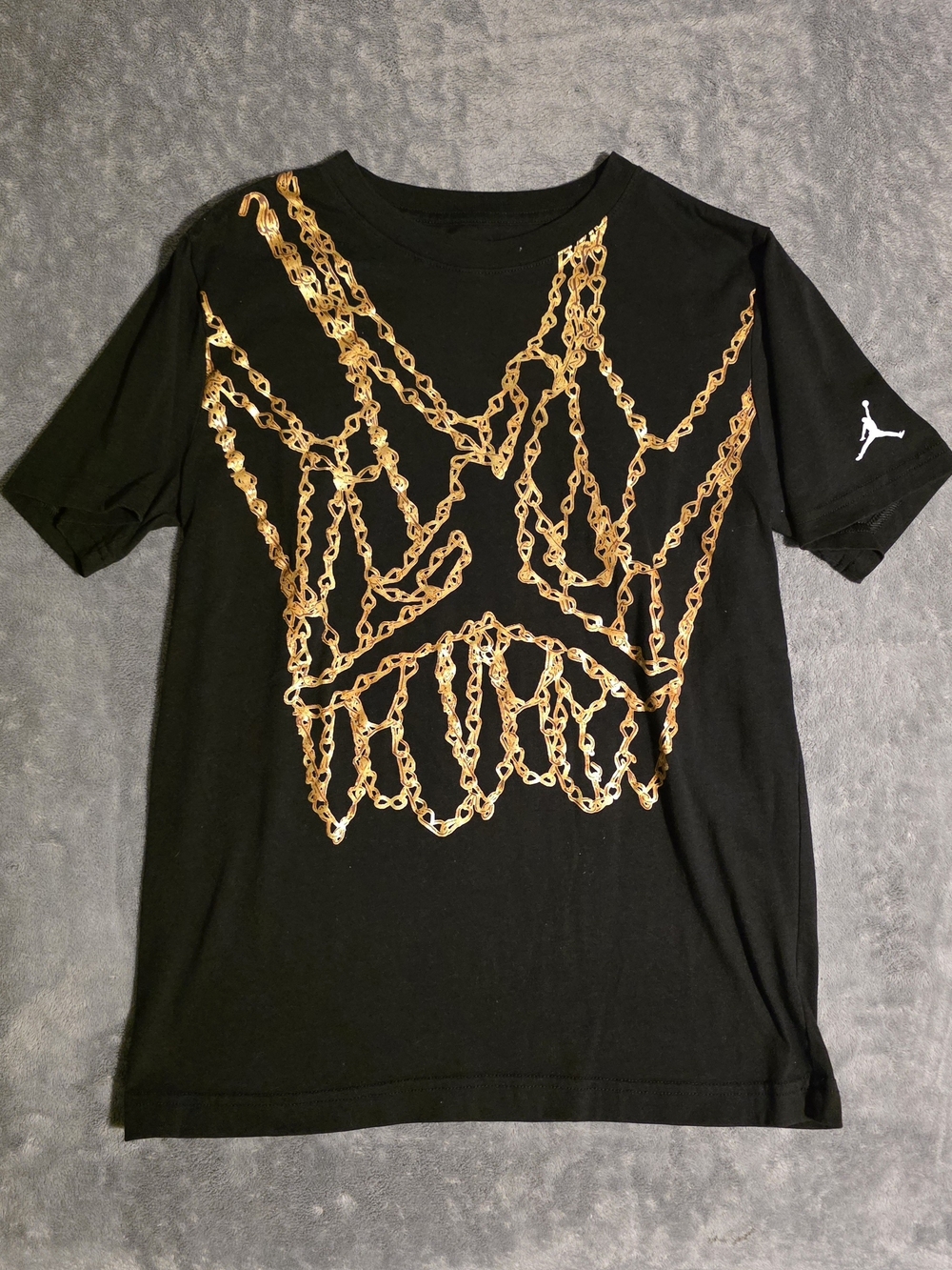 Jordan Black Short-Sleeve Tee with Gold Chain Crown Graphic